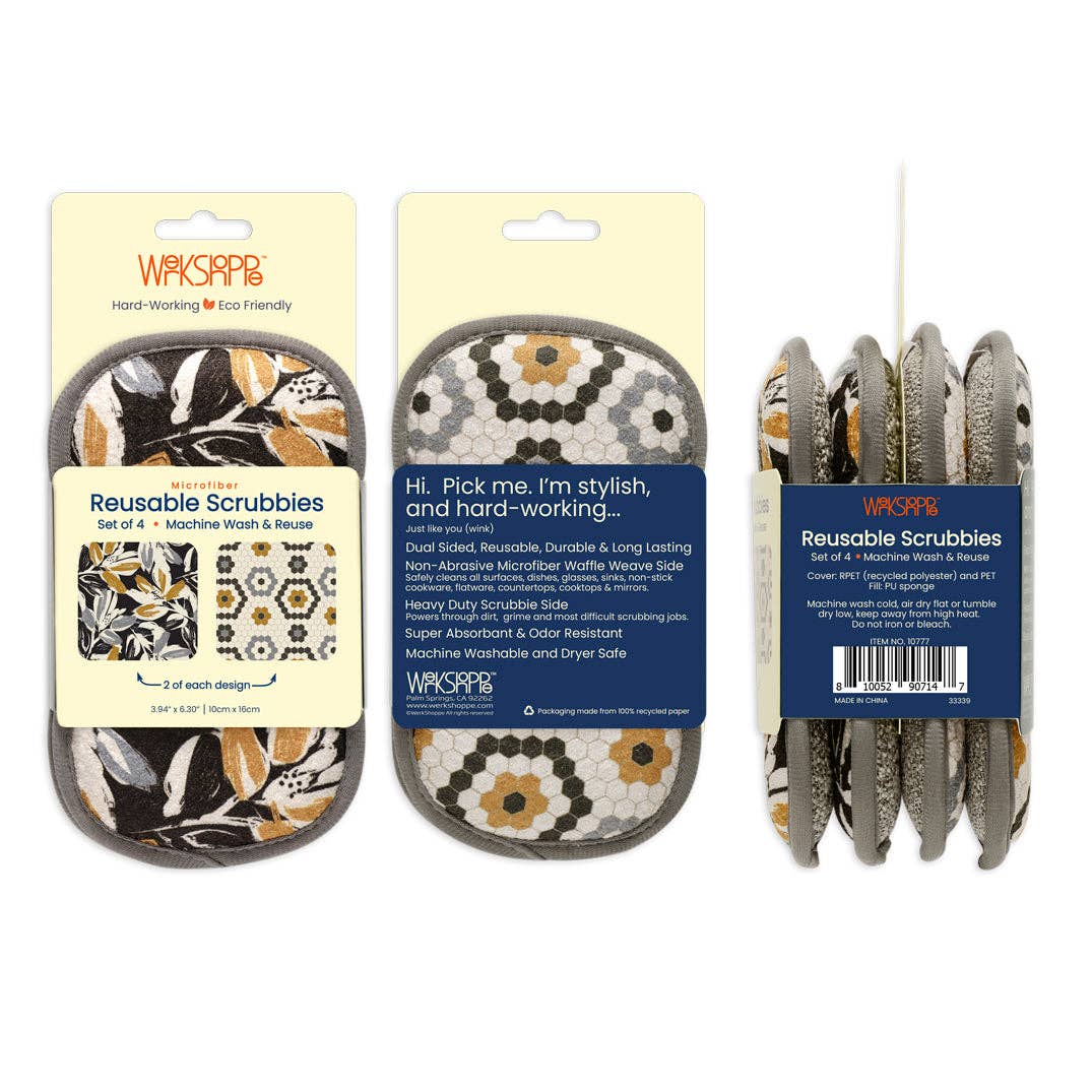 Reusable Microfiber Scrubbies, Set of 4 – Leaf Tiles
