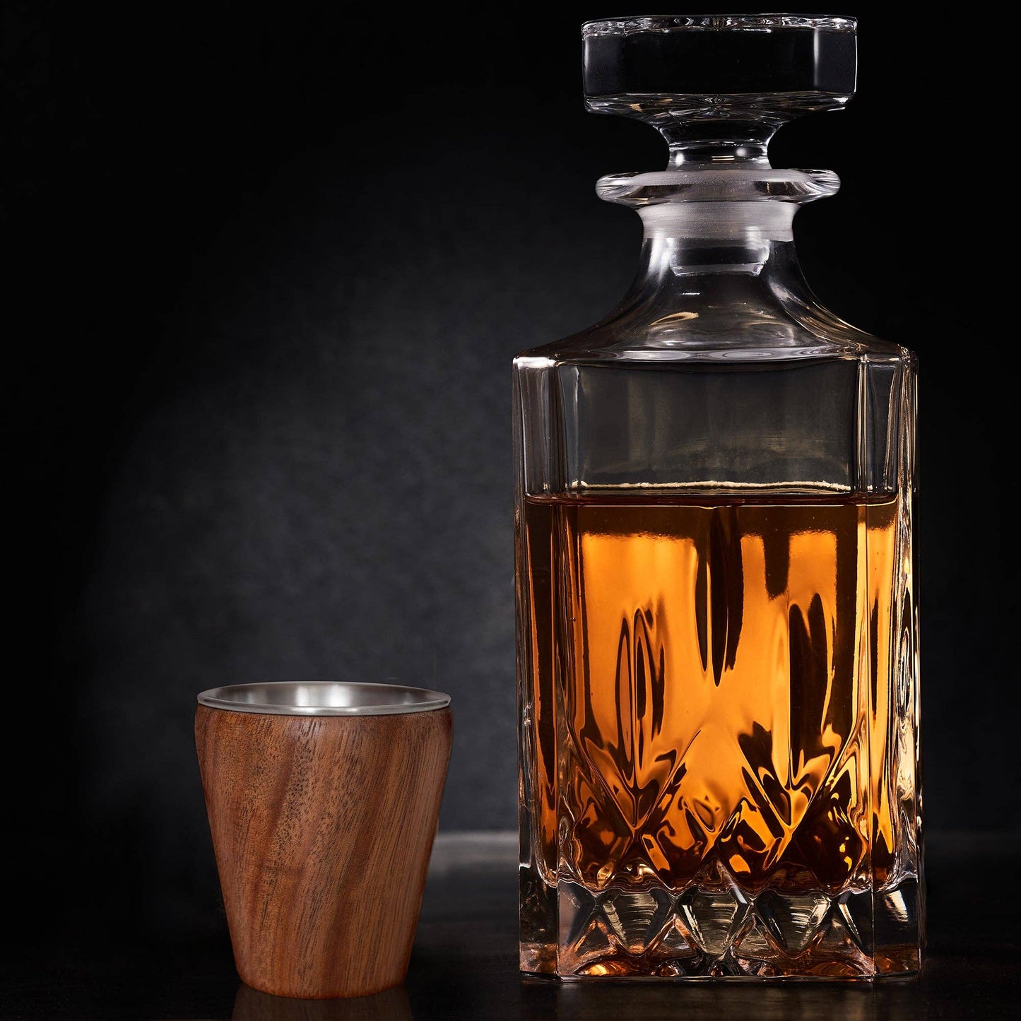 TB Home Acacia Wood Shot Glass with Stainless Steel Interior