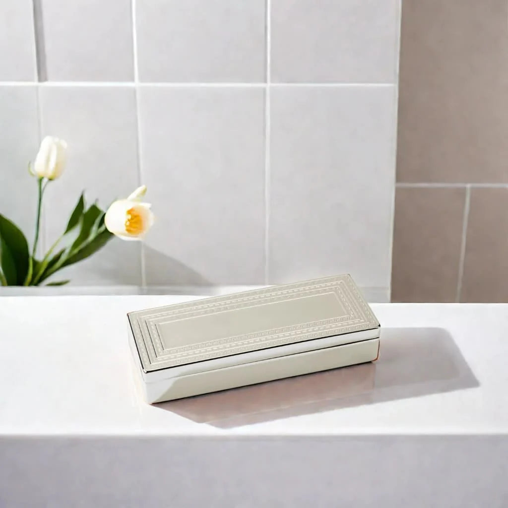 Silver Rectangular Lift Top Jewelry Box
