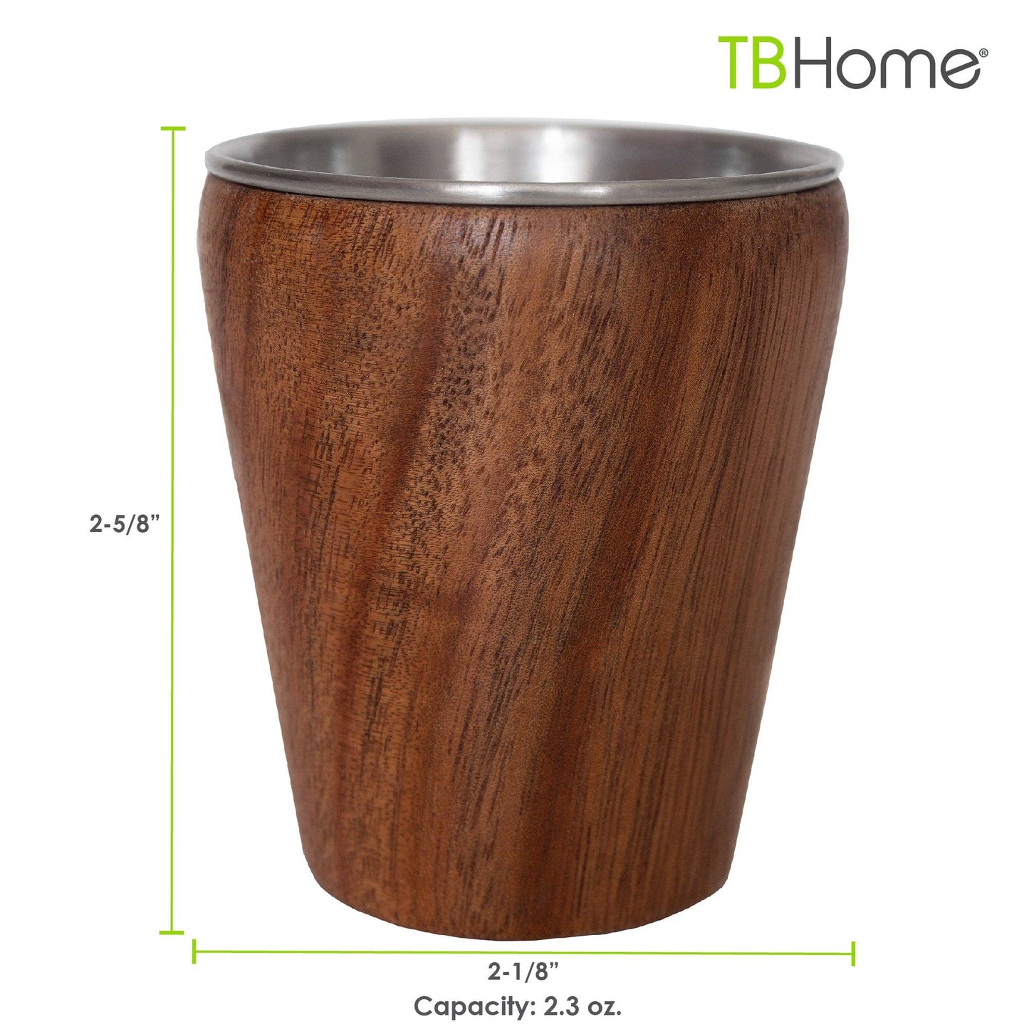 TB Home Acacia Wood Shot Glass with Stainless Steel Interior