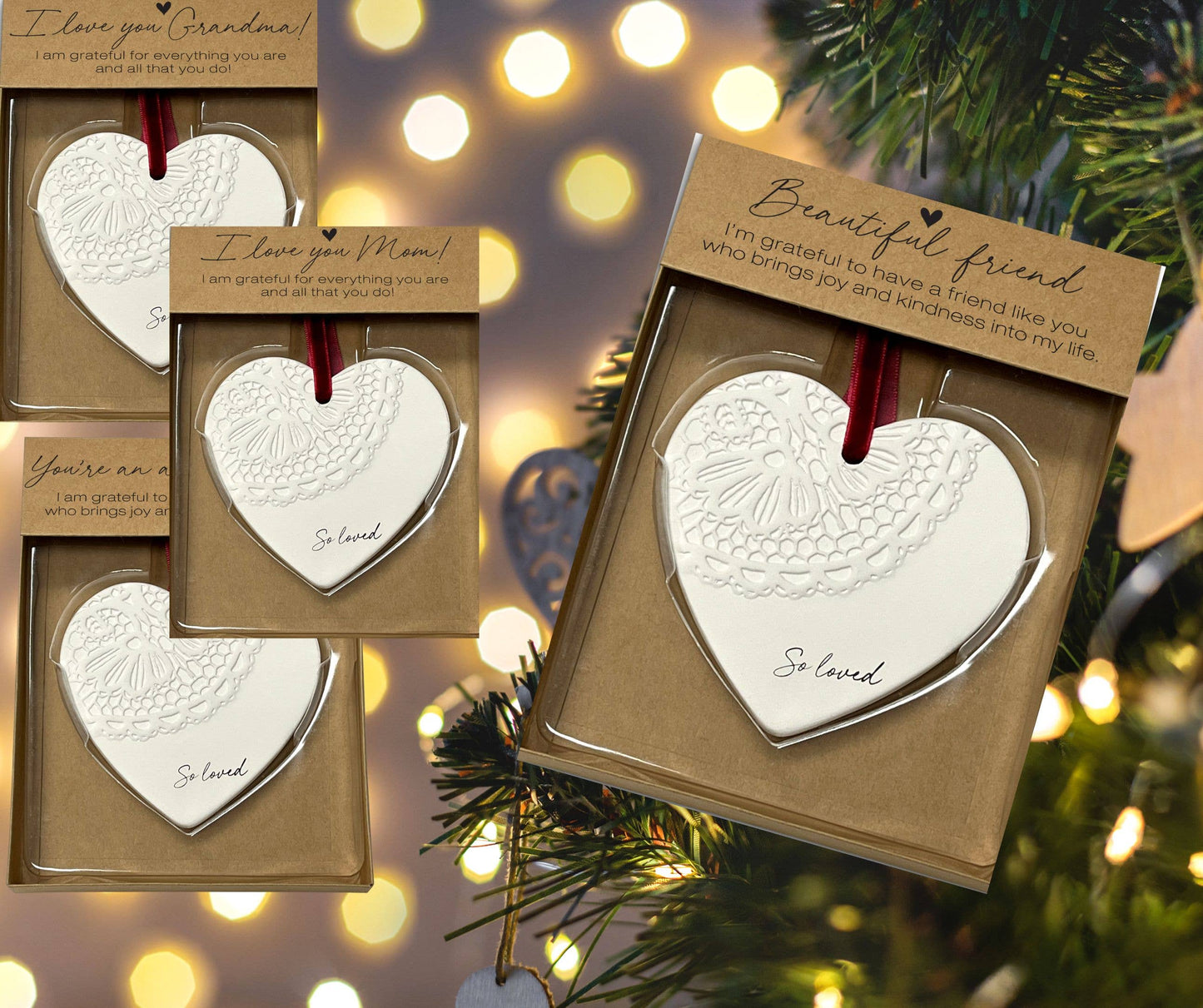 Ceramic Lace Ornament So Loved Friend Heart