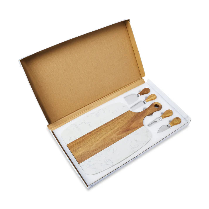 Marble Acacia Wood Serving Set with Handle