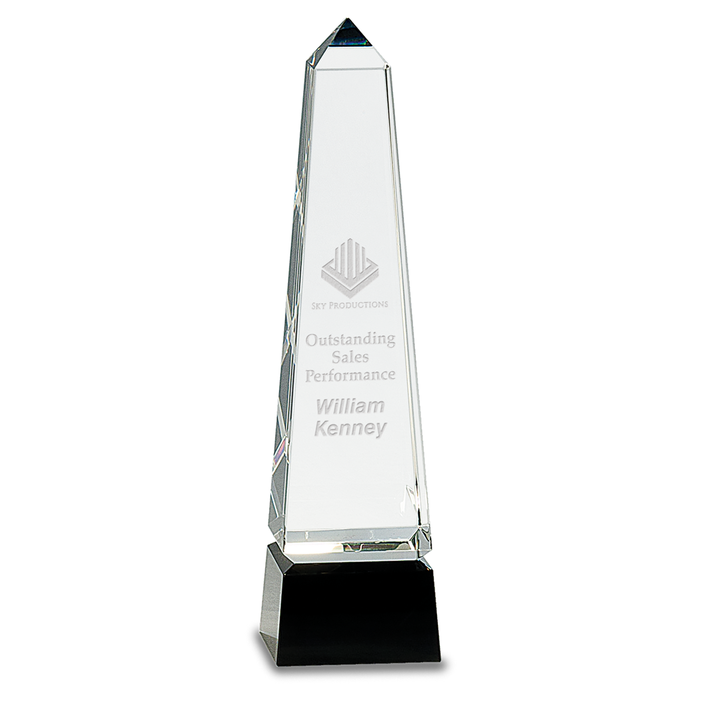 10" Obelisk Crystal on Black Pedestal Base