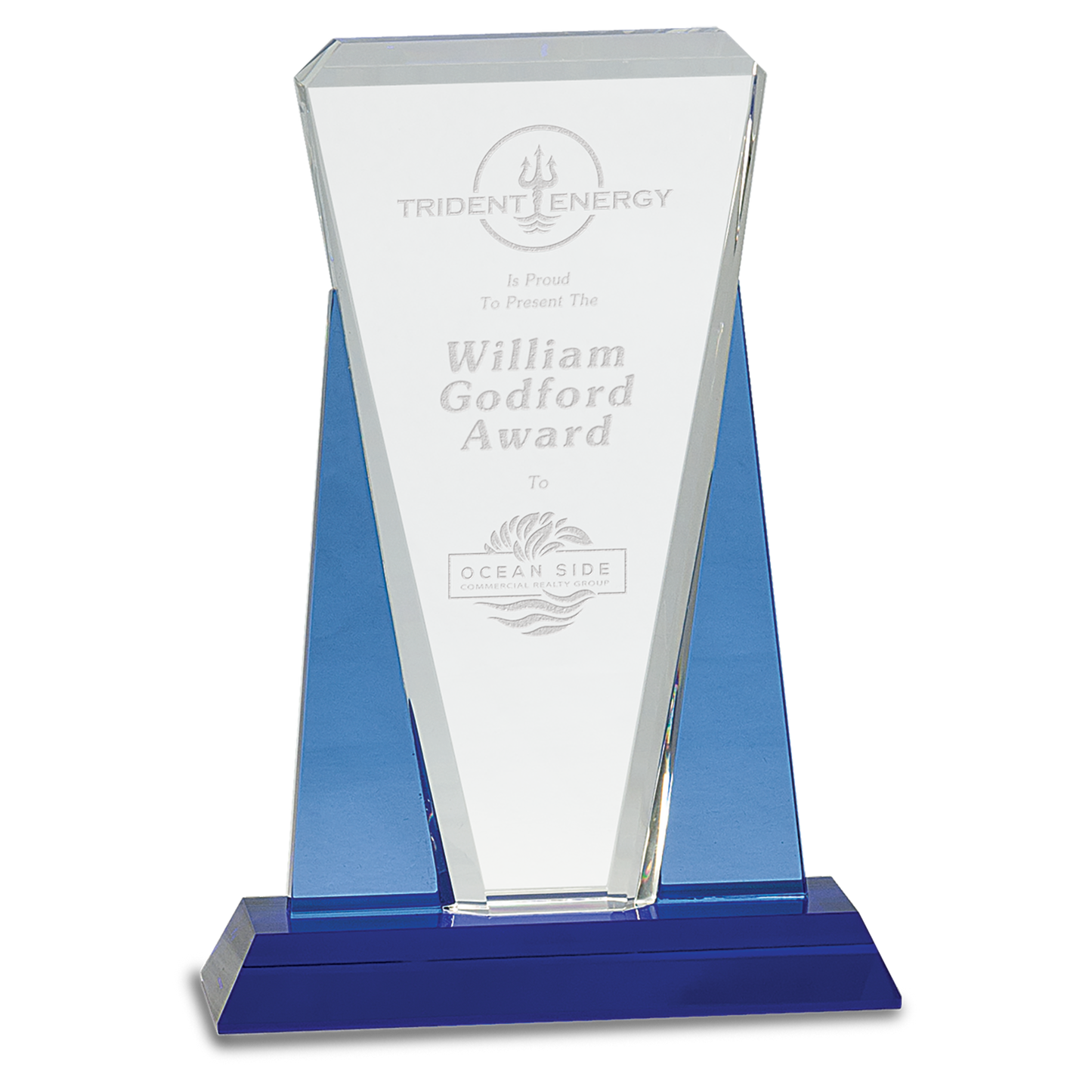 7" x 10" Blue/Clear Wedge Crystal on Blue Pedestal Base