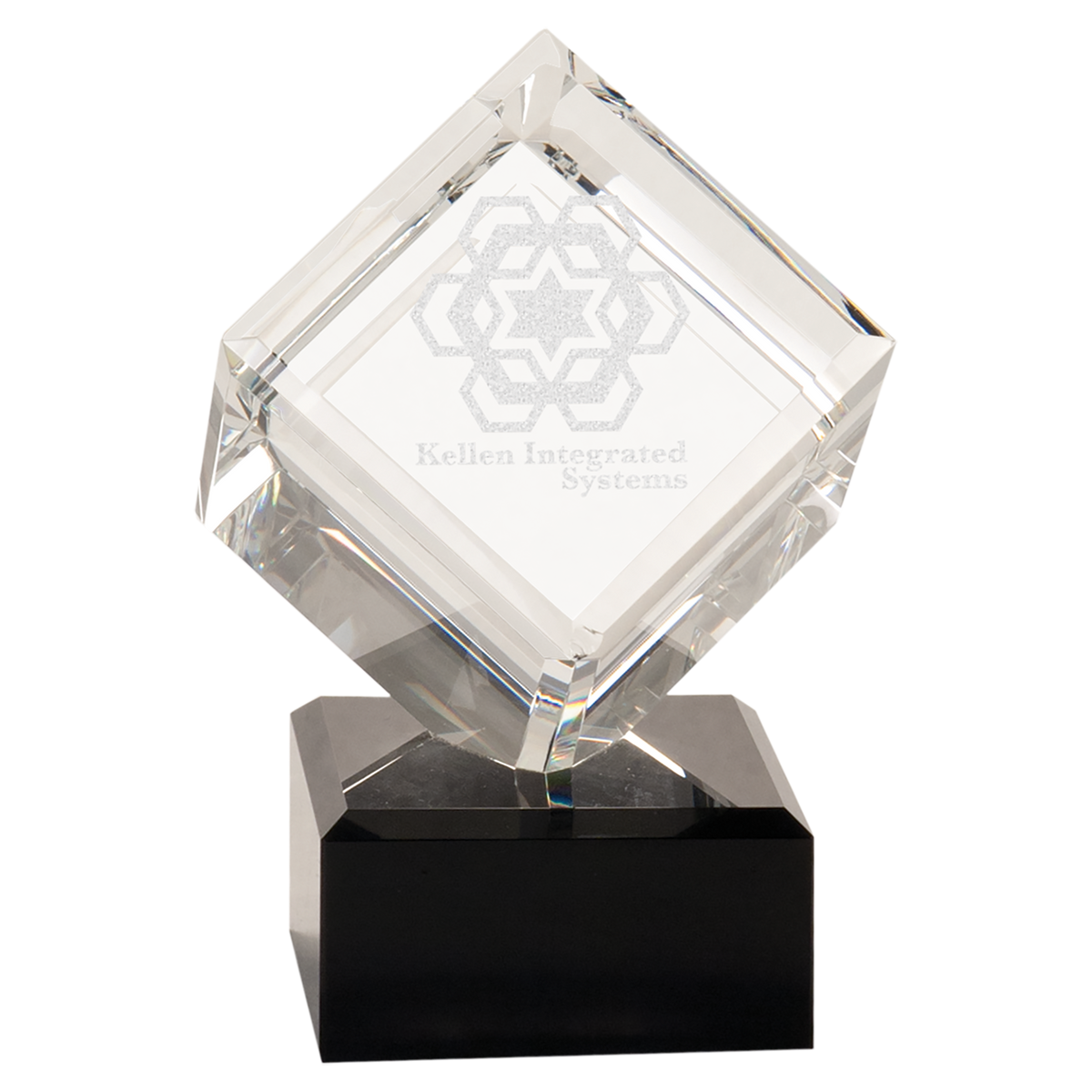 6" Clear Crystal Cube on Black Pedestal Base