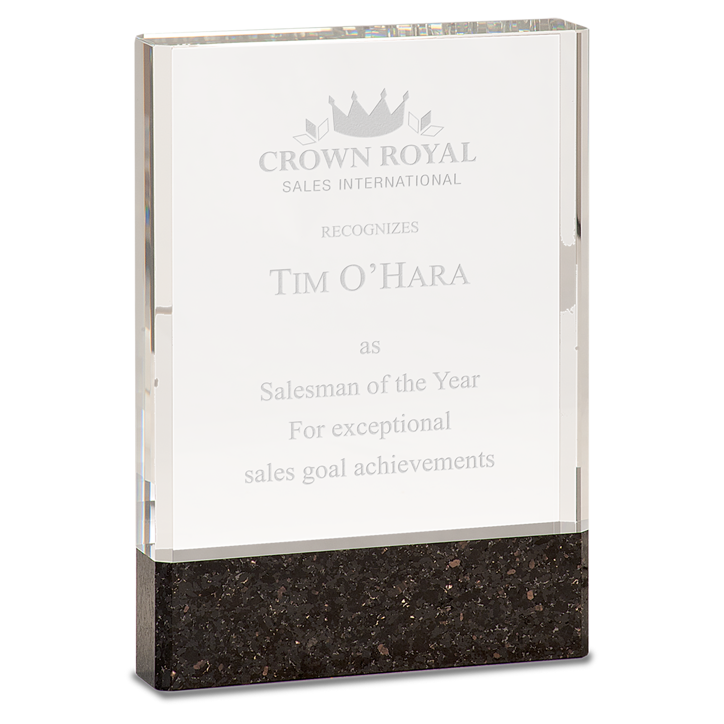 5" x 7" Clear Fusion Crystal Award with Genuine Black Marble