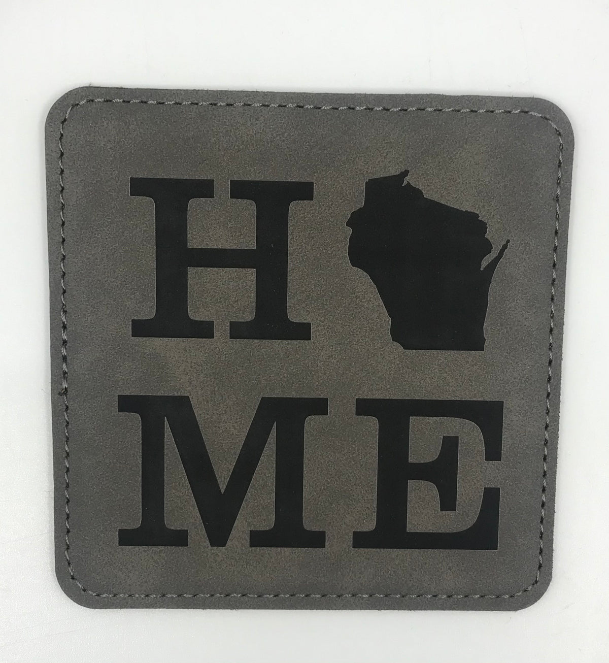 Square Leatherette Coaster {HOME Wisconsin}, a personalized gifts – custom engraved by Silver Squirrel Engraving & Gifts