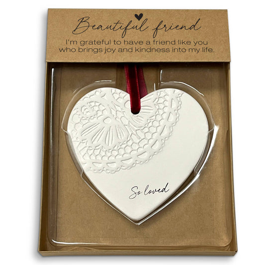 Ceramic Lace Ornament So Loved Friend Heart