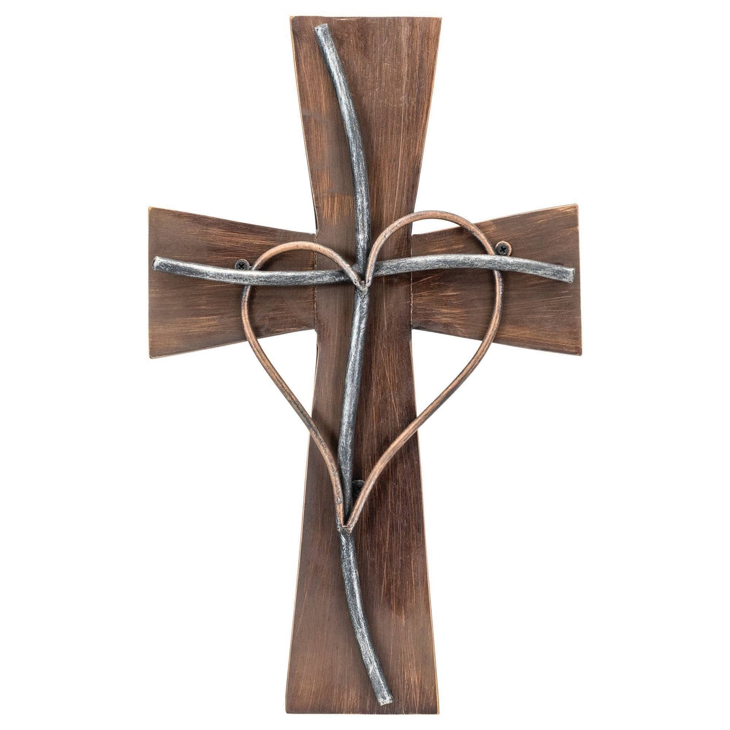 Layered Wood & Metal Heart Cross