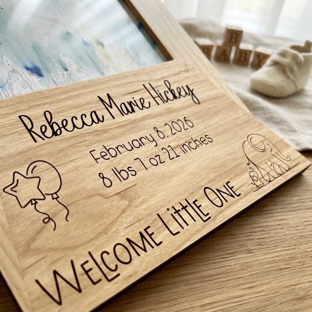 Personalized Baby Birth Stats Engraved Wooden Picture Frame