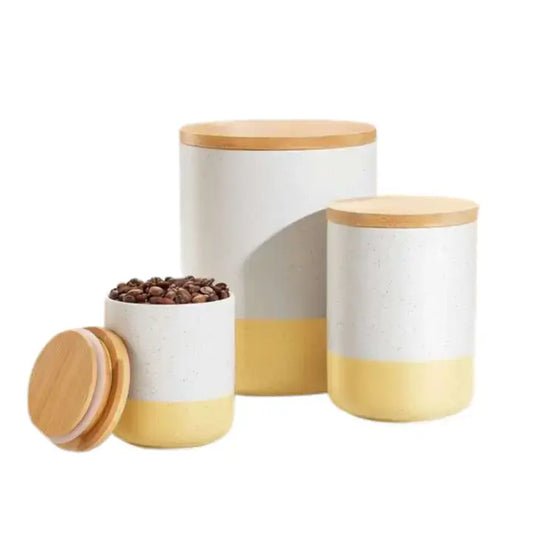 3-Piece Canister Set with Bamboo Lids – White (2-Tone)