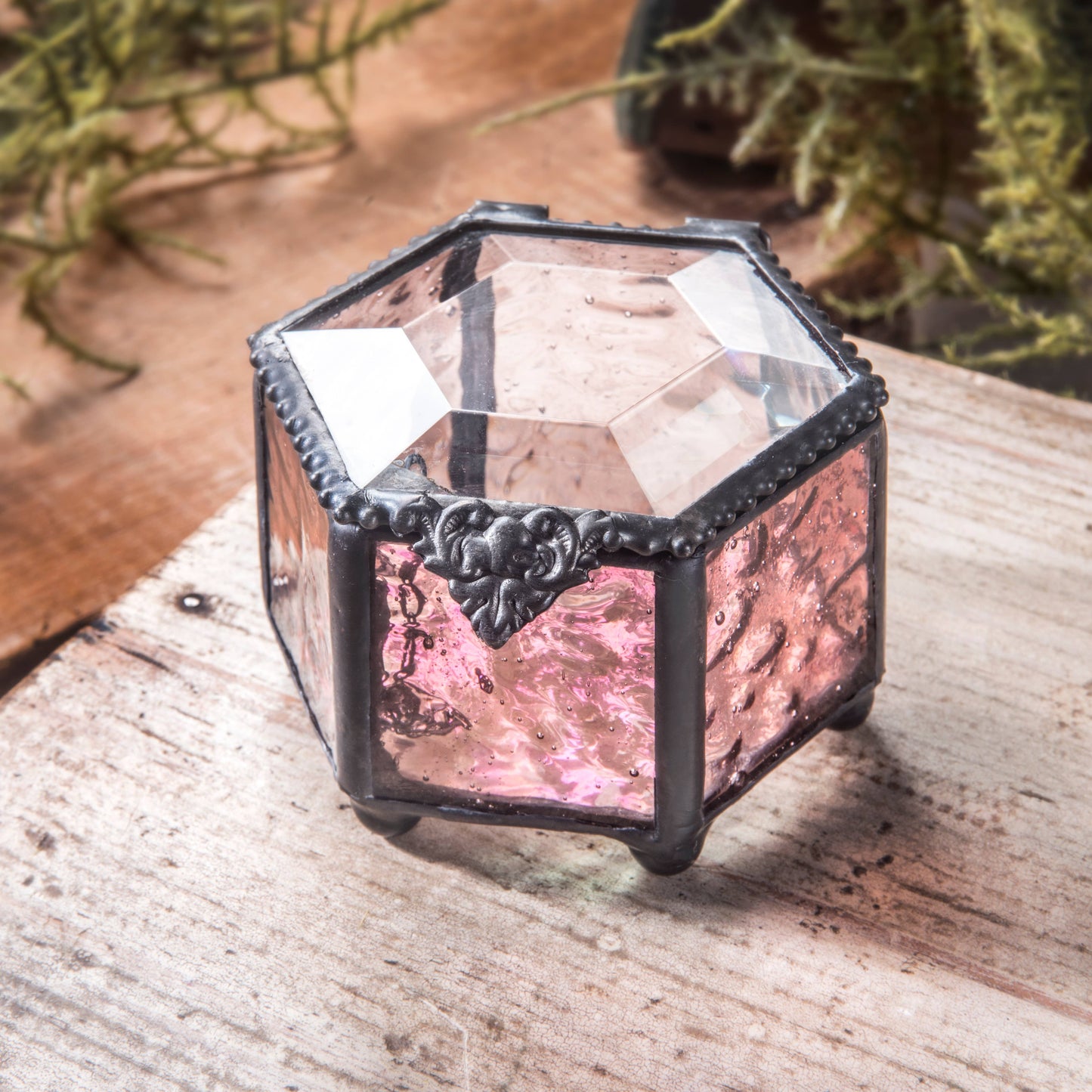 Pink Rose Glass Keepsake Box