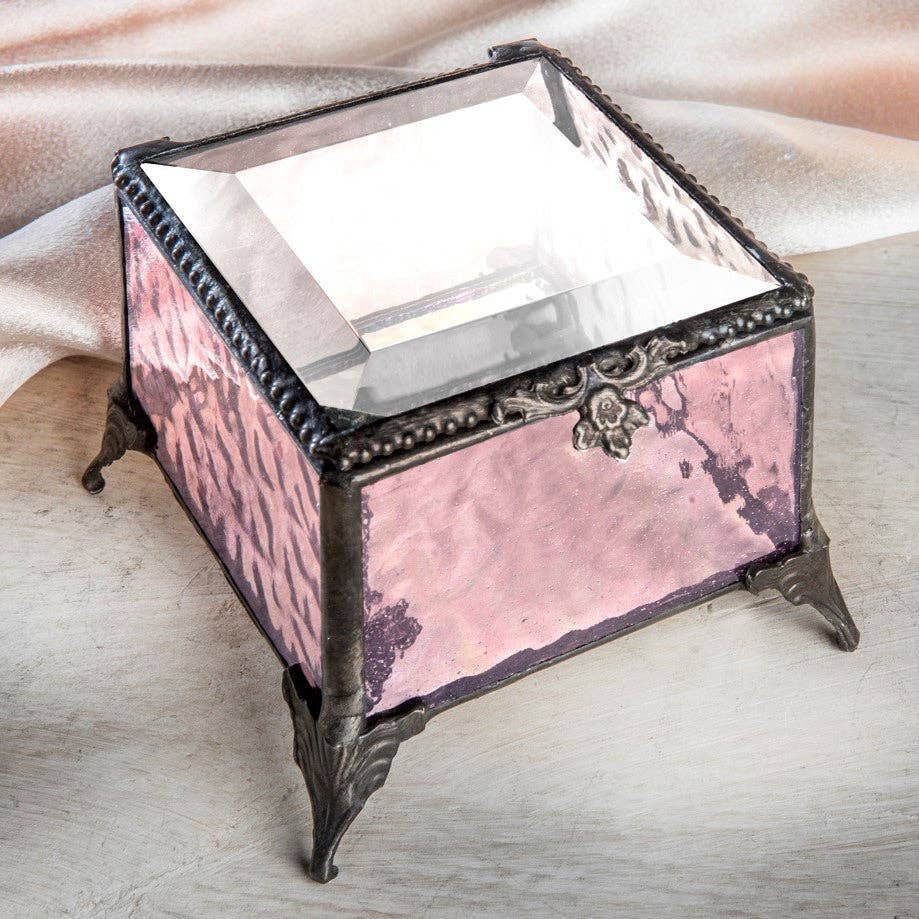 Pink Rose Glass Keepsake Box