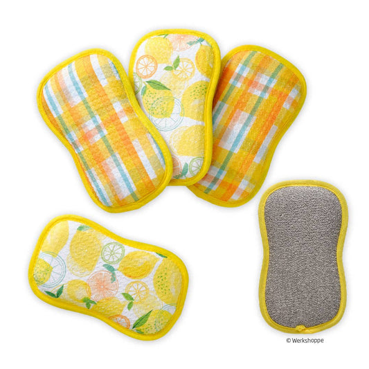 Reusable Microfiber Scrubbies, Set of 4 – Lemon Plaid