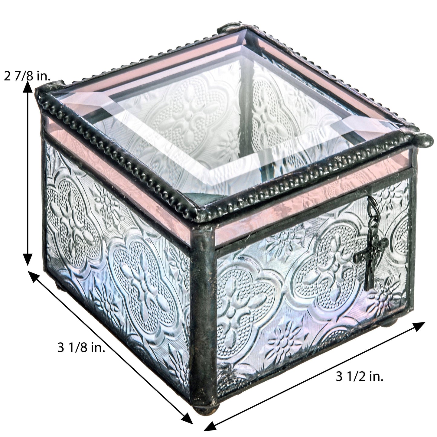 Clear Vintage Glass Keepsake Box with Cross Charm