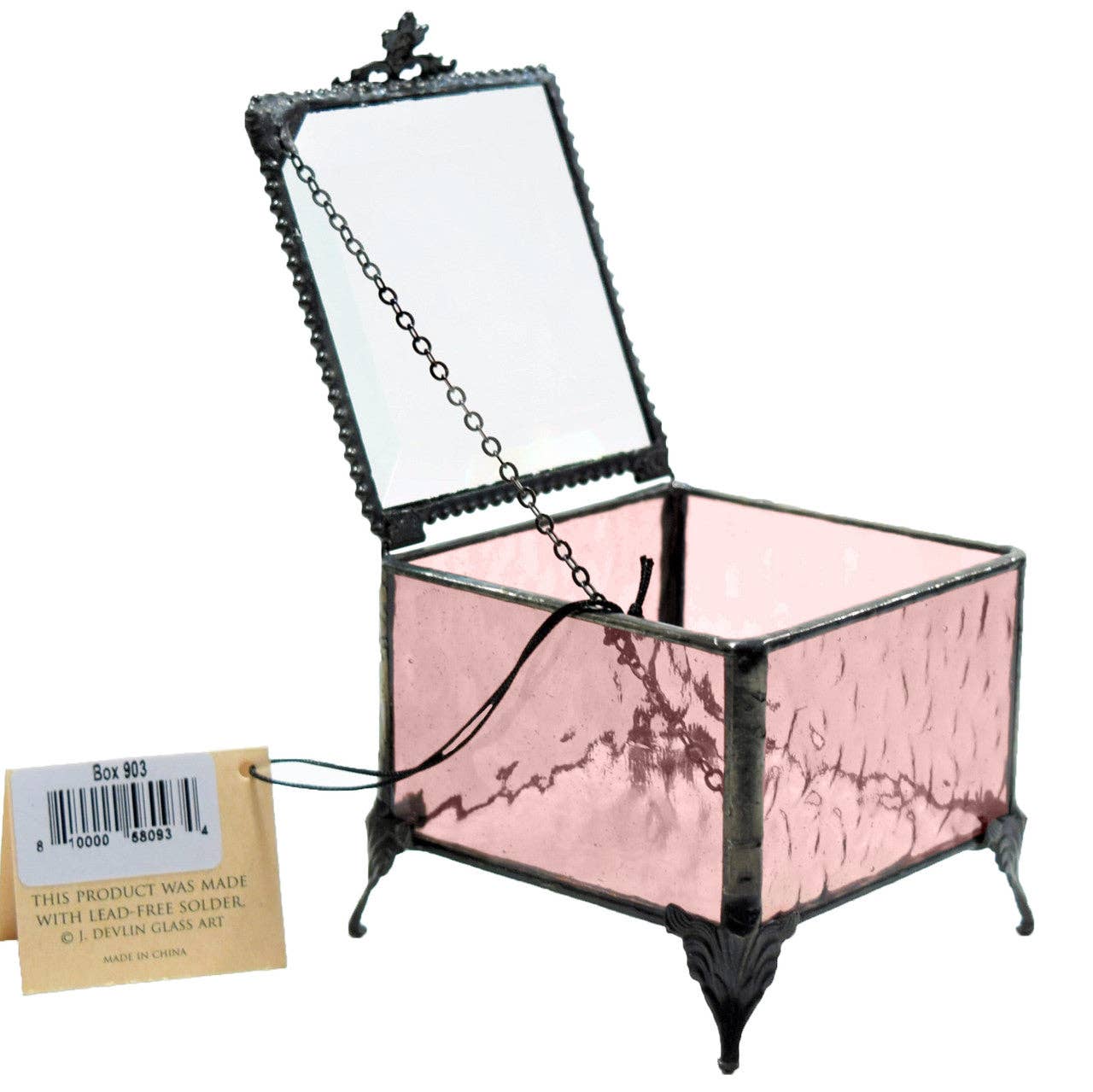 Pink Rose Glass Keepsake Box