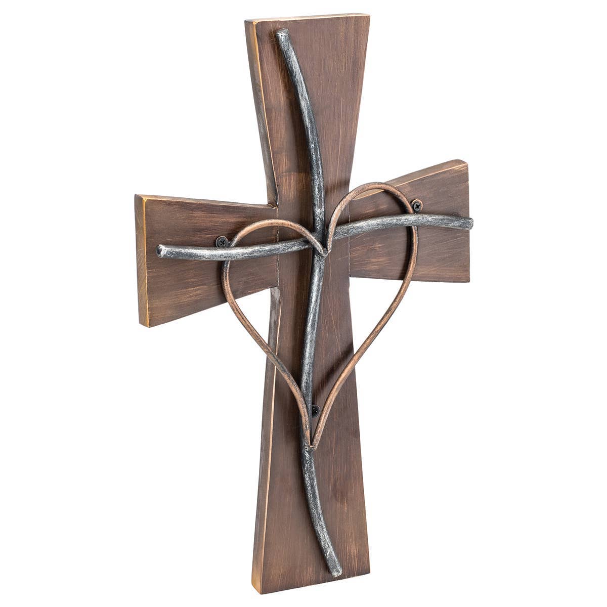 Layered Wood & Metal Heart Cross