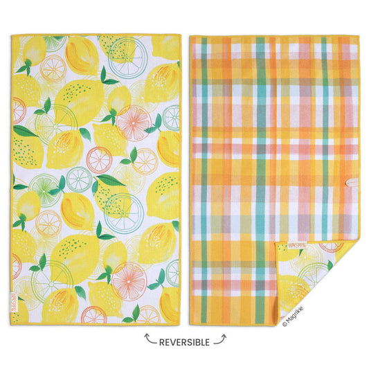 Reversible Microfiber Kitchen Towel – Lemon Plaid