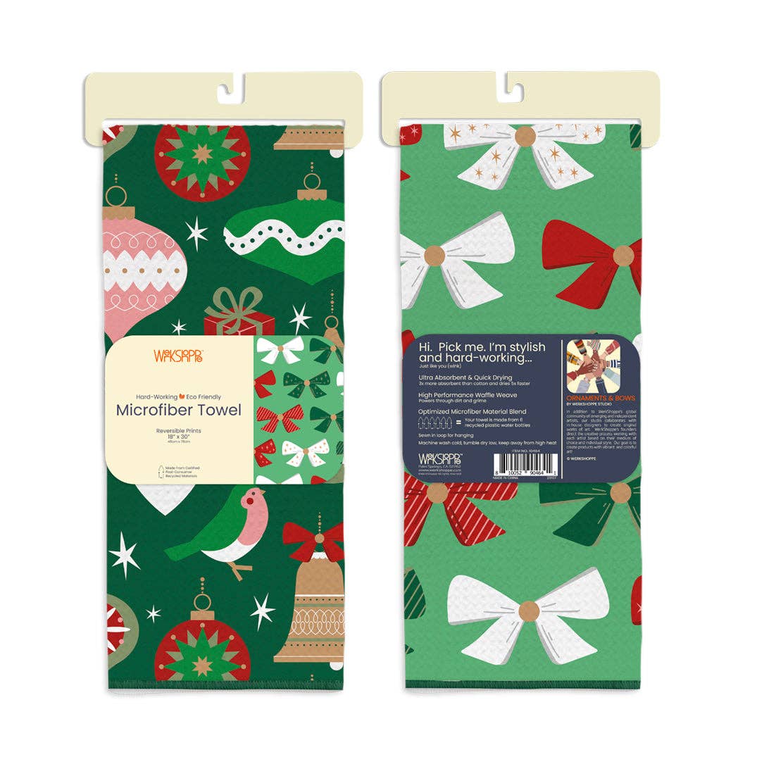 Christmas Microfiber Kitchen Towel – Ornaments & Bows