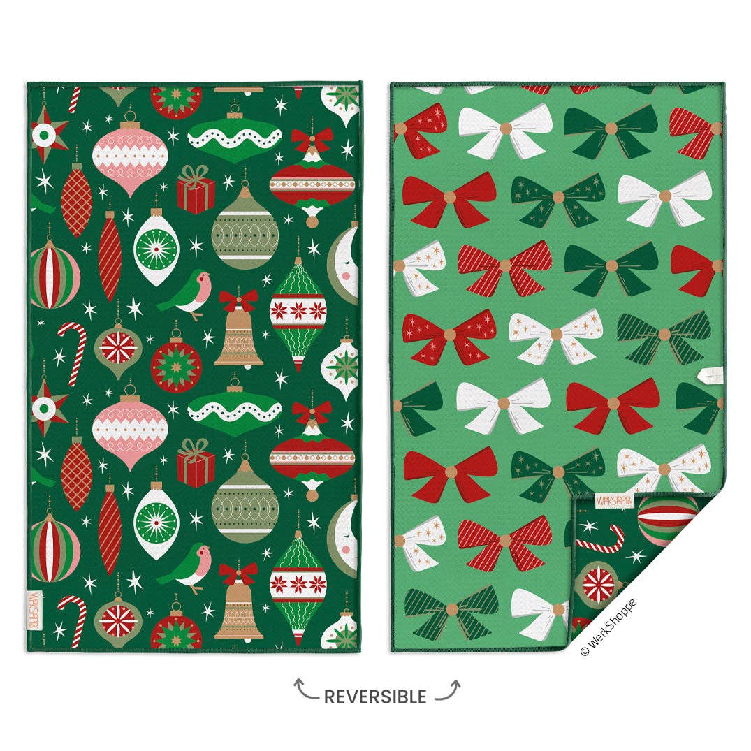 Christmas Microfiber Kitchen Towel – Ornaments & Bows