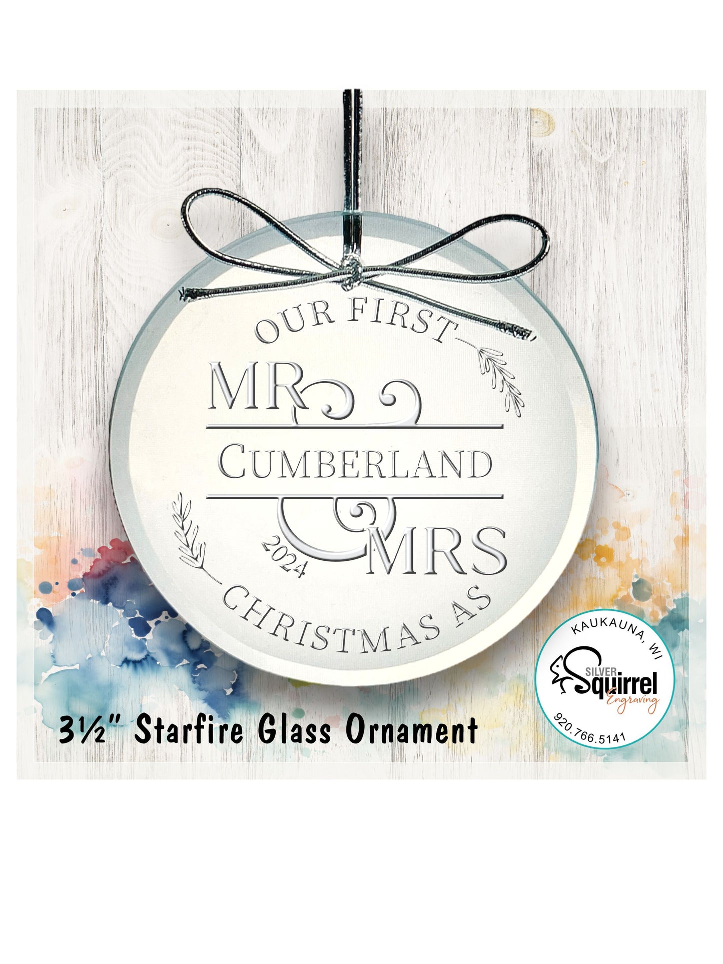 Personalized Frist Christmas as Mr & Mrs Wheat Design Starfire Clear Glass Ornament