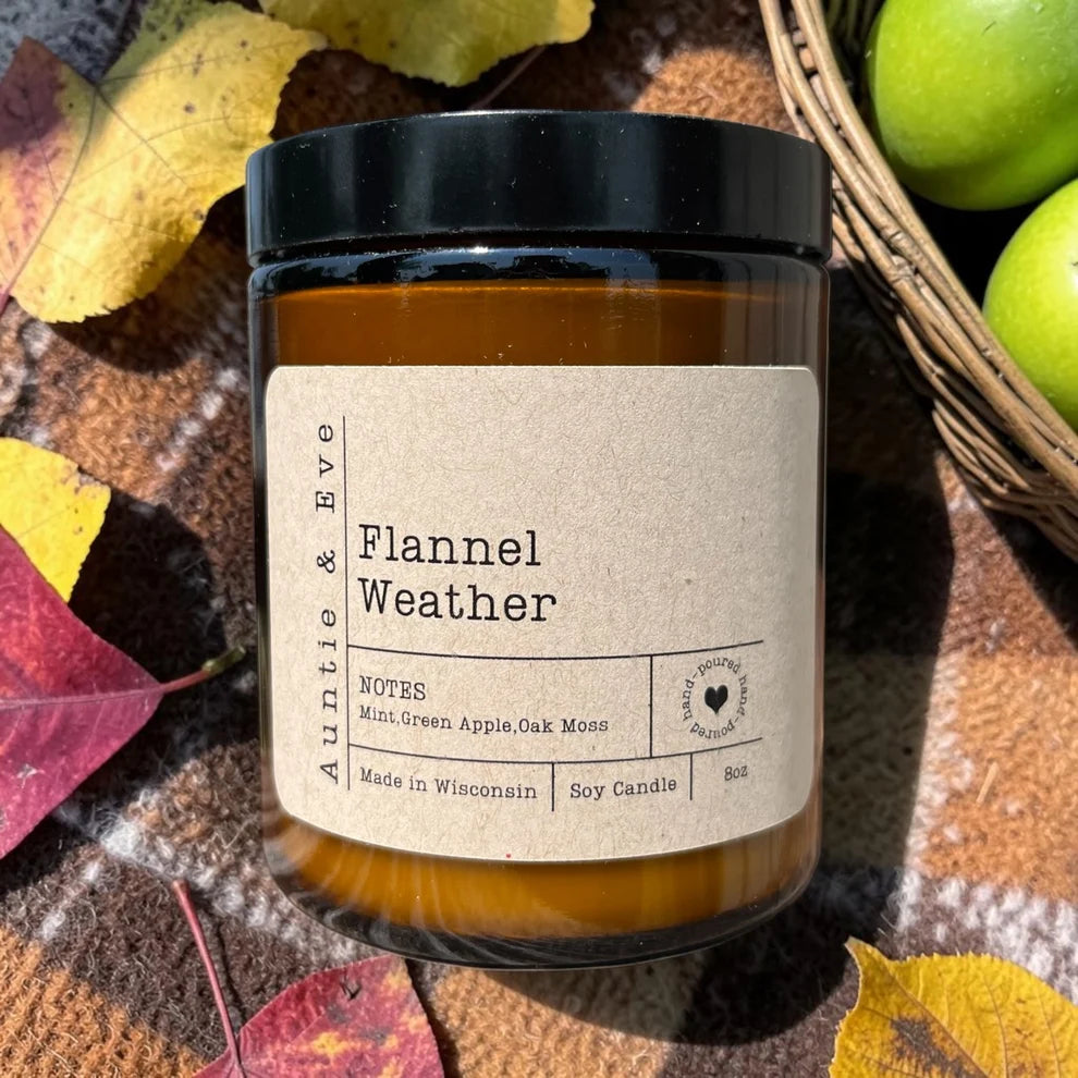 Flannel Weather Soy Candle - 8 oz Amber Jar