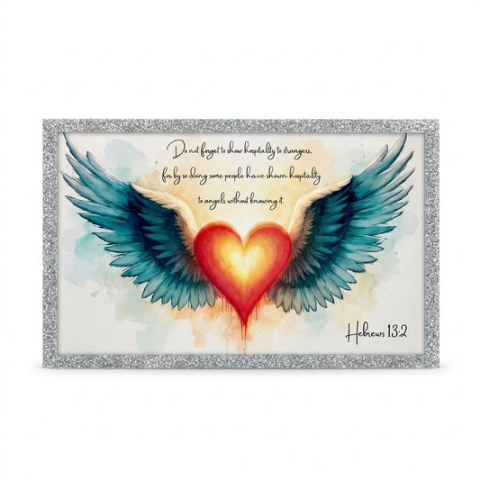 Hebrews 13:2 Angel Wings & Heart Tabletop Sign