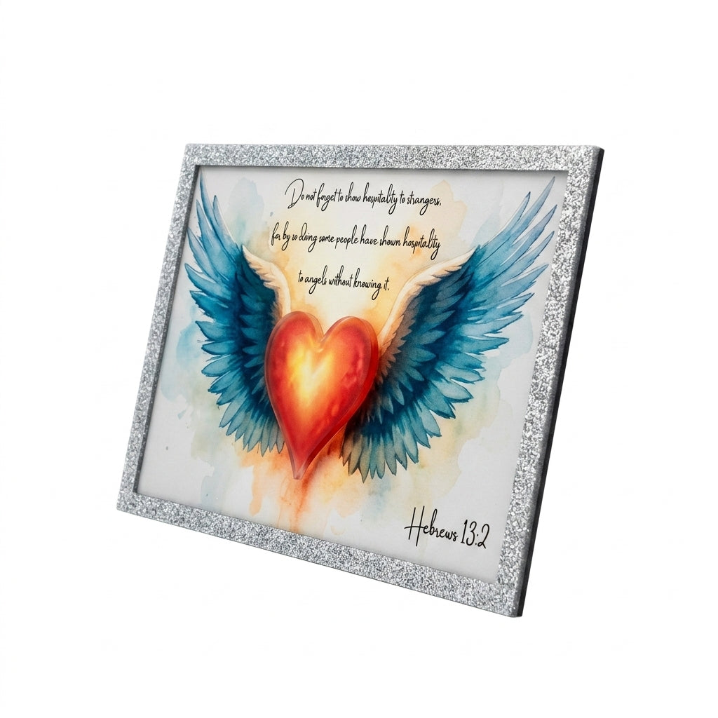 Hebrews 13:2 Angel Wings & Heart Tabletop Sign