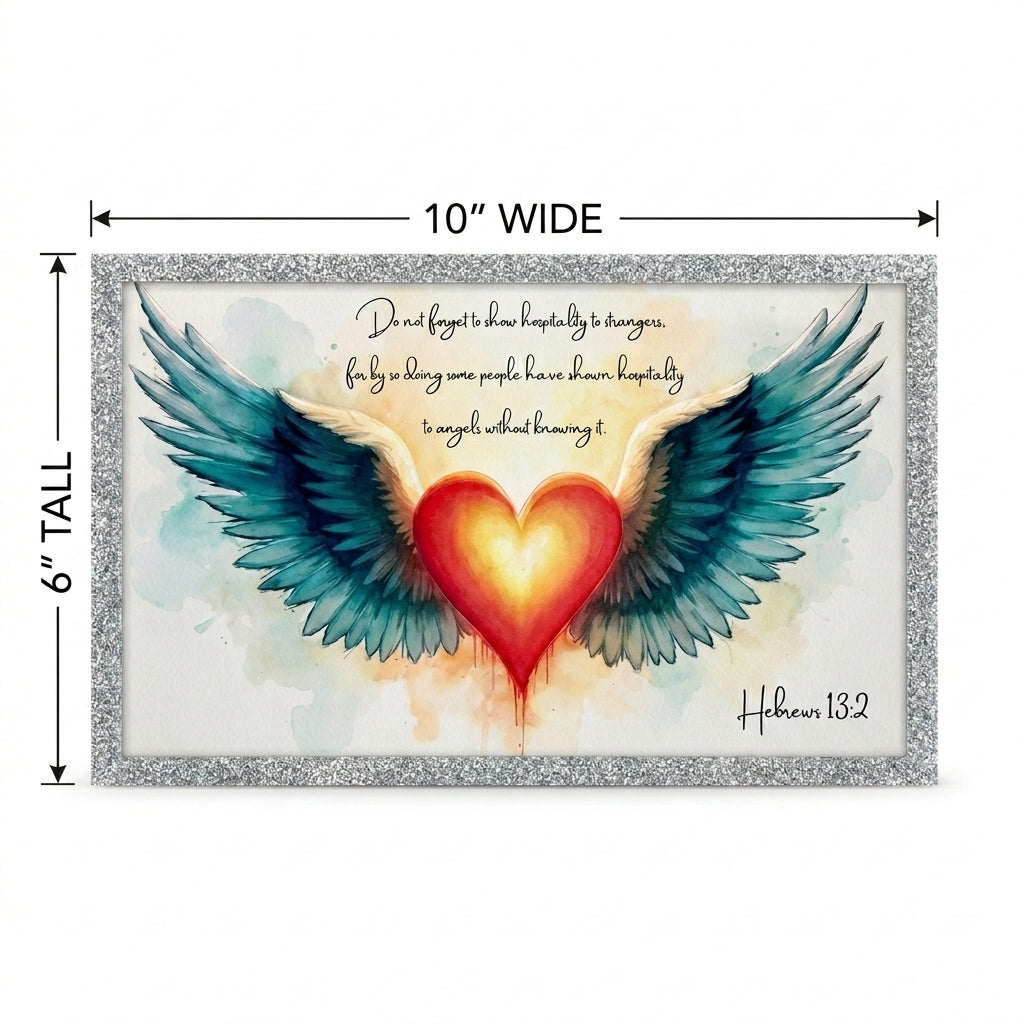 Hebrews 13:2 Angel Wings & Heart Tabletop Sign