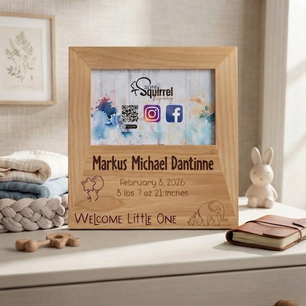 Personalized Baby Birth Stats Engraved Wooden Picture Frame