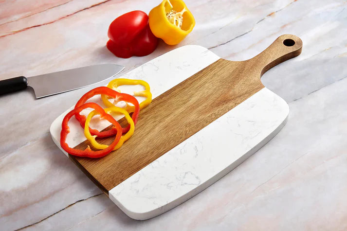 Marble Acacia Wood Serving Set with Handle