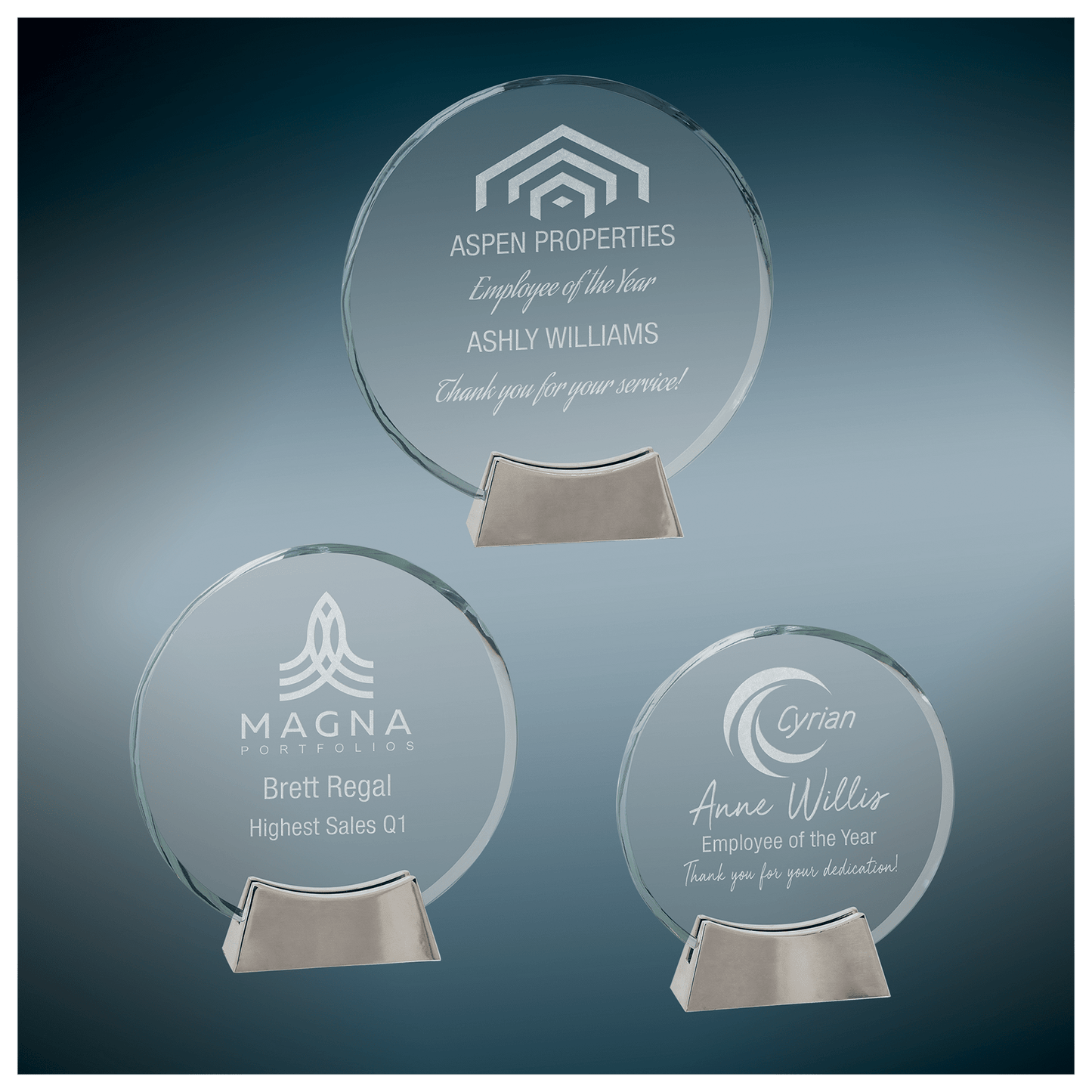 Premier Platinum Glass Award with Metal Base