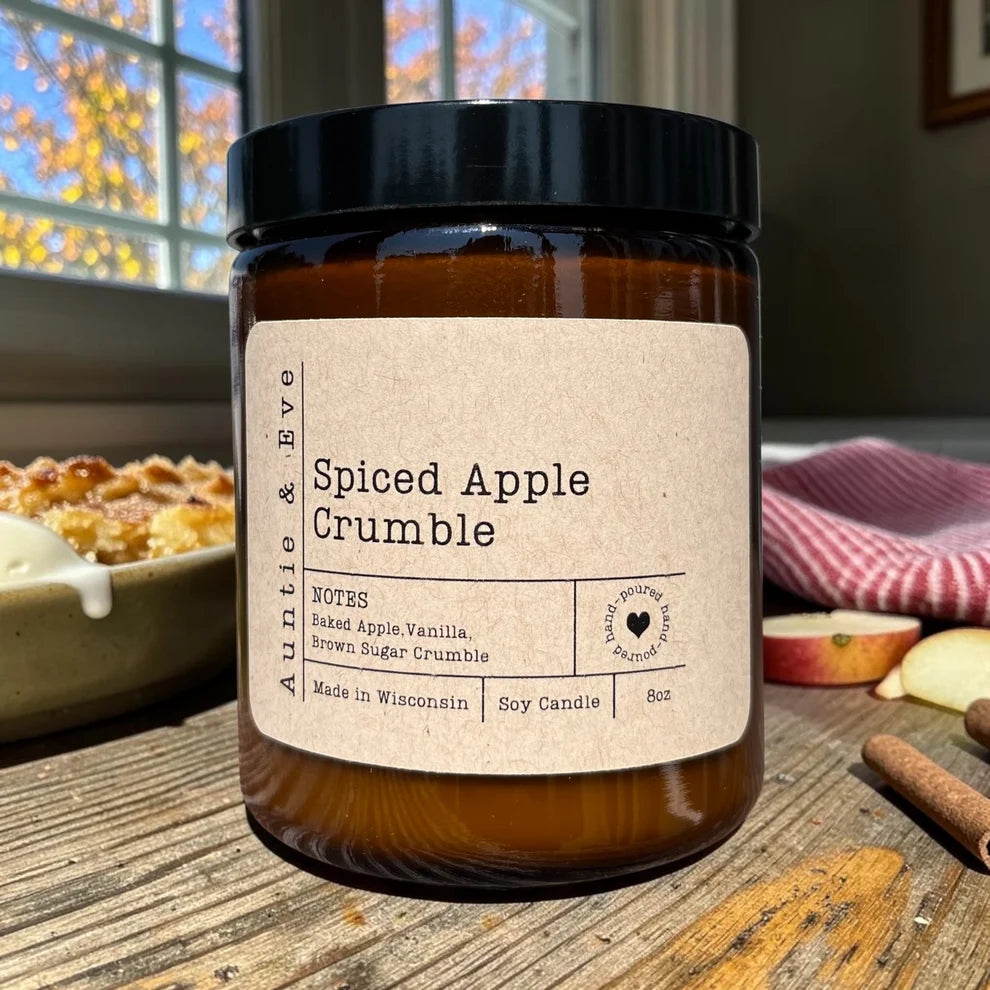 Spiced Apple Crumble Soy Candle - 8 oz Amber Jar
