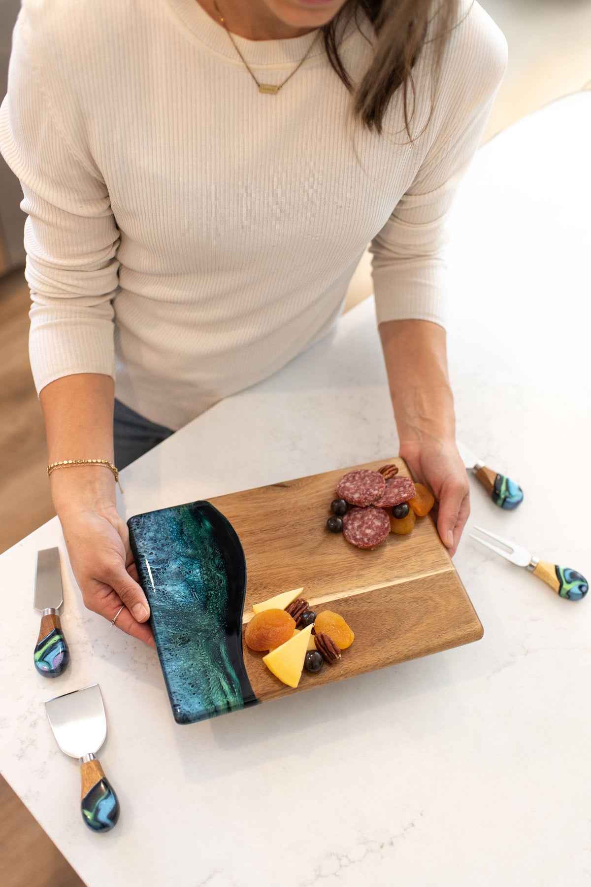 Personalized Wood Resin Date Night Cheese Charcuterie Board - NO TARIFFS! – custom engraved by Silver Squirrel Engraving & Gifts