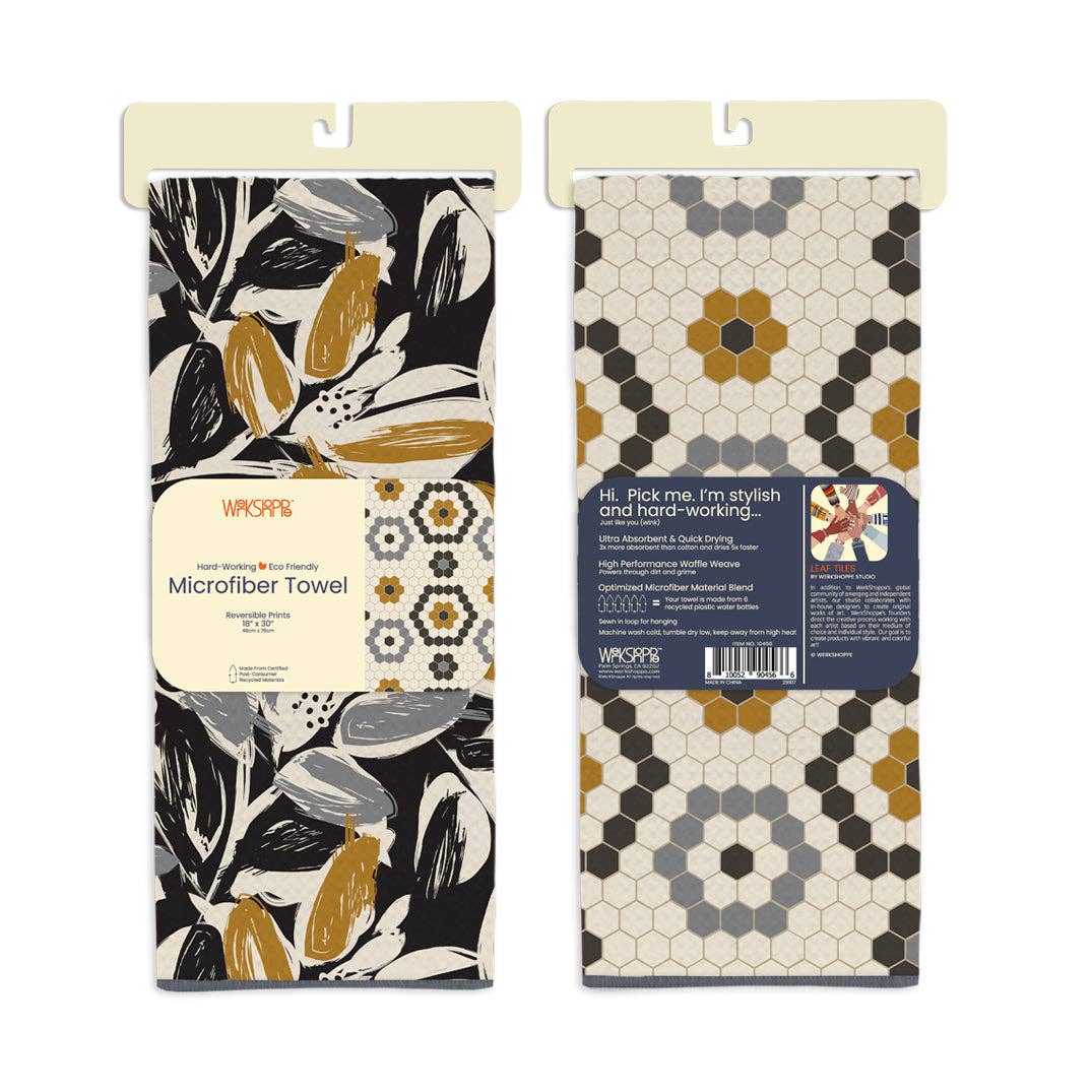 Reversible Microfiber Kitchen Towel – Leaf Tiles
