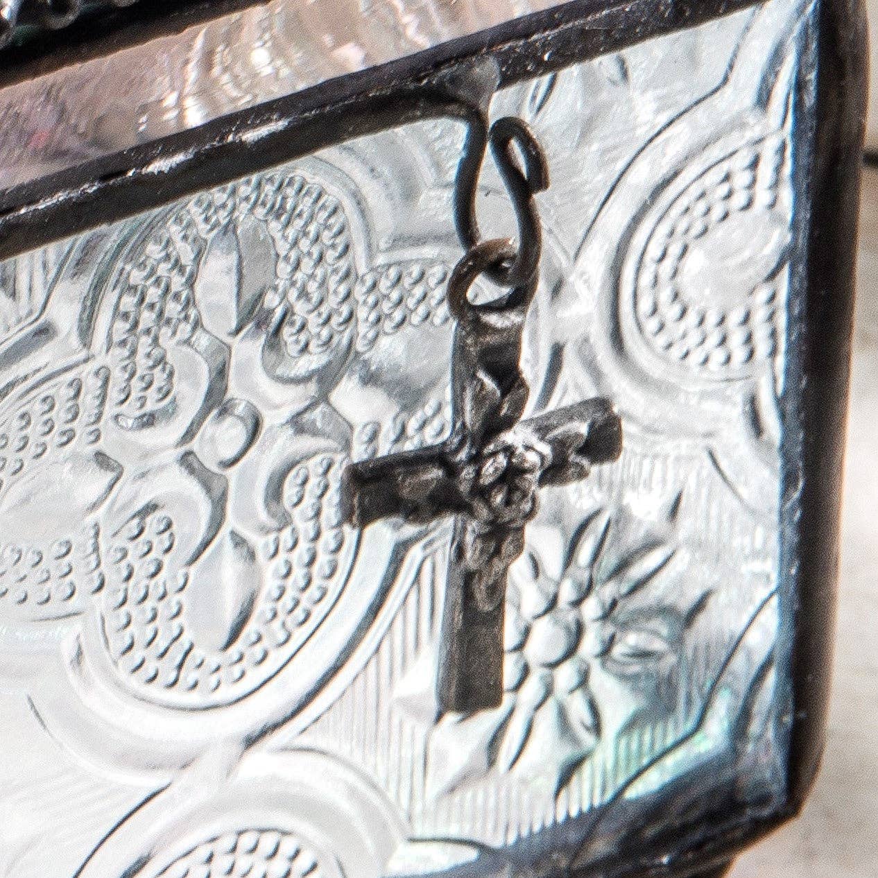 Clear Vintage Glass Keepsake Box with Cross Charm
