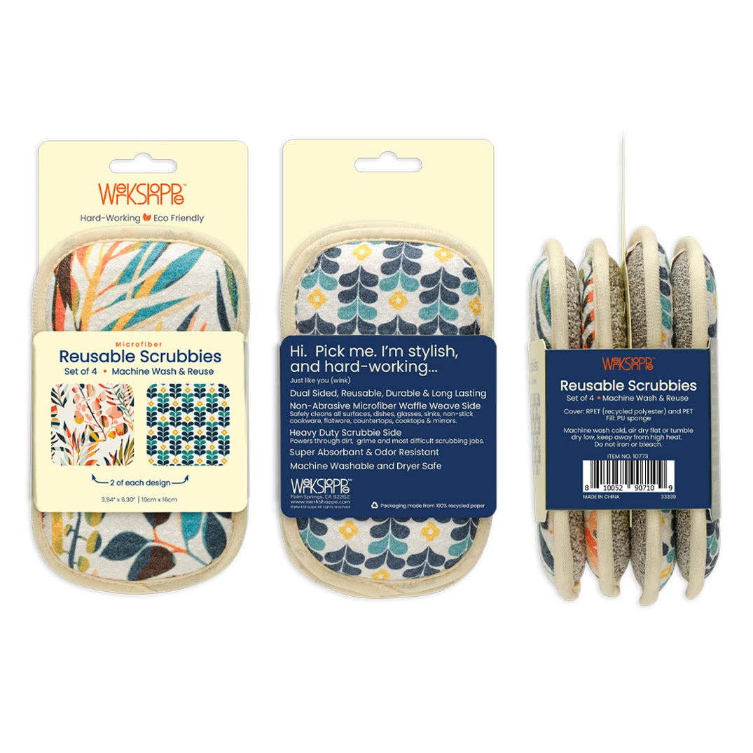 Reusable Microfiber Scrubbies, Set of 4 – Colorful Leaves