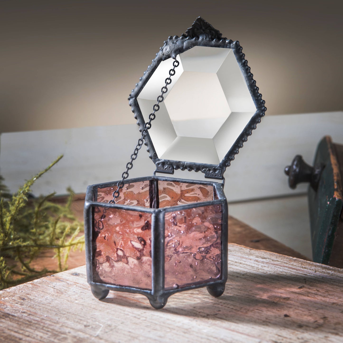 Pink Rose Glass Keepsake Box