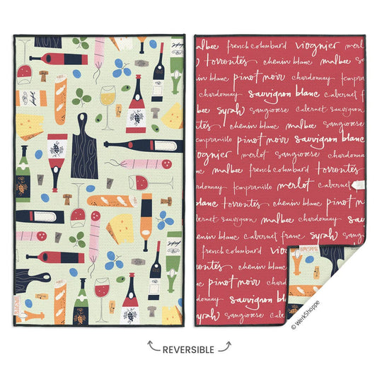 Reversible Microfiber Kitchen Towel – Wine & Cheese Please