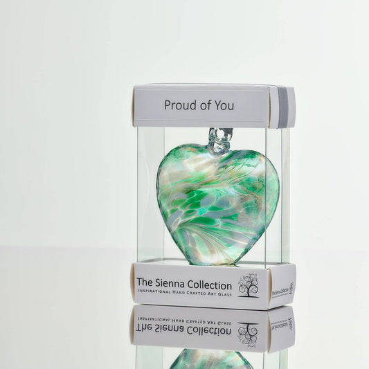 Friendship Heart Glass Onament - Proud of You - Green