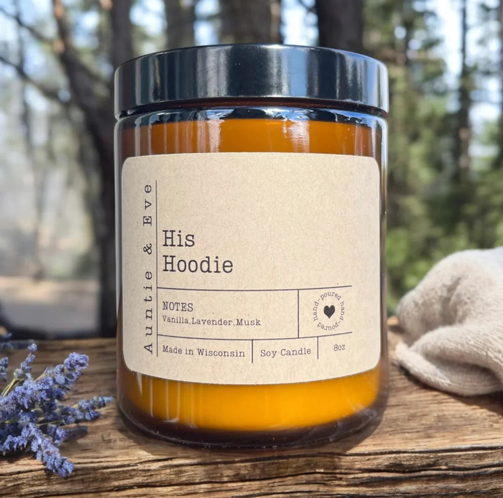 His Hoodie Soy Candle - 8 oz Amber Jar
