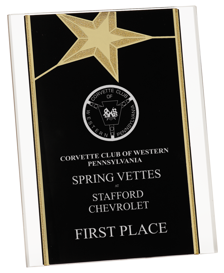 7 x 9 Black/Gold Star Acrylic Stand Up Plaque with Easel