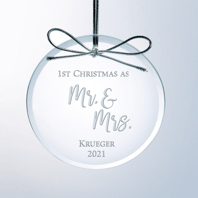 Starfire Clear Glass Ornament-Circle {1st Christmas as Mr & Mrs}
