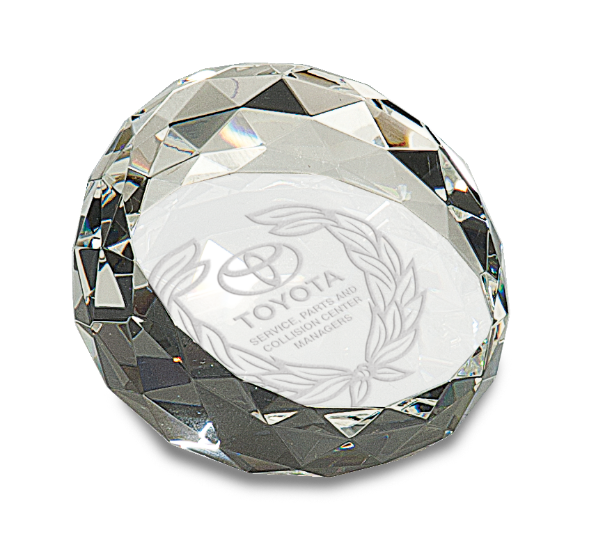 Large Round & Slanted Crystal Facet Paperweight