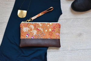 Orange Floral Wristlet