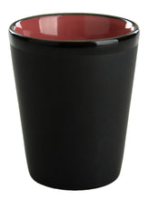 Load image into Gallery viewer, Ceramic Matte Black Shot Glass with Colorful Interior {Firefighter Thin Red Line Sheild}