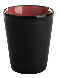 Ceramic Matte Black Shot Glass with Colorful Interior {Firefighter Thin Red Line Sheild}