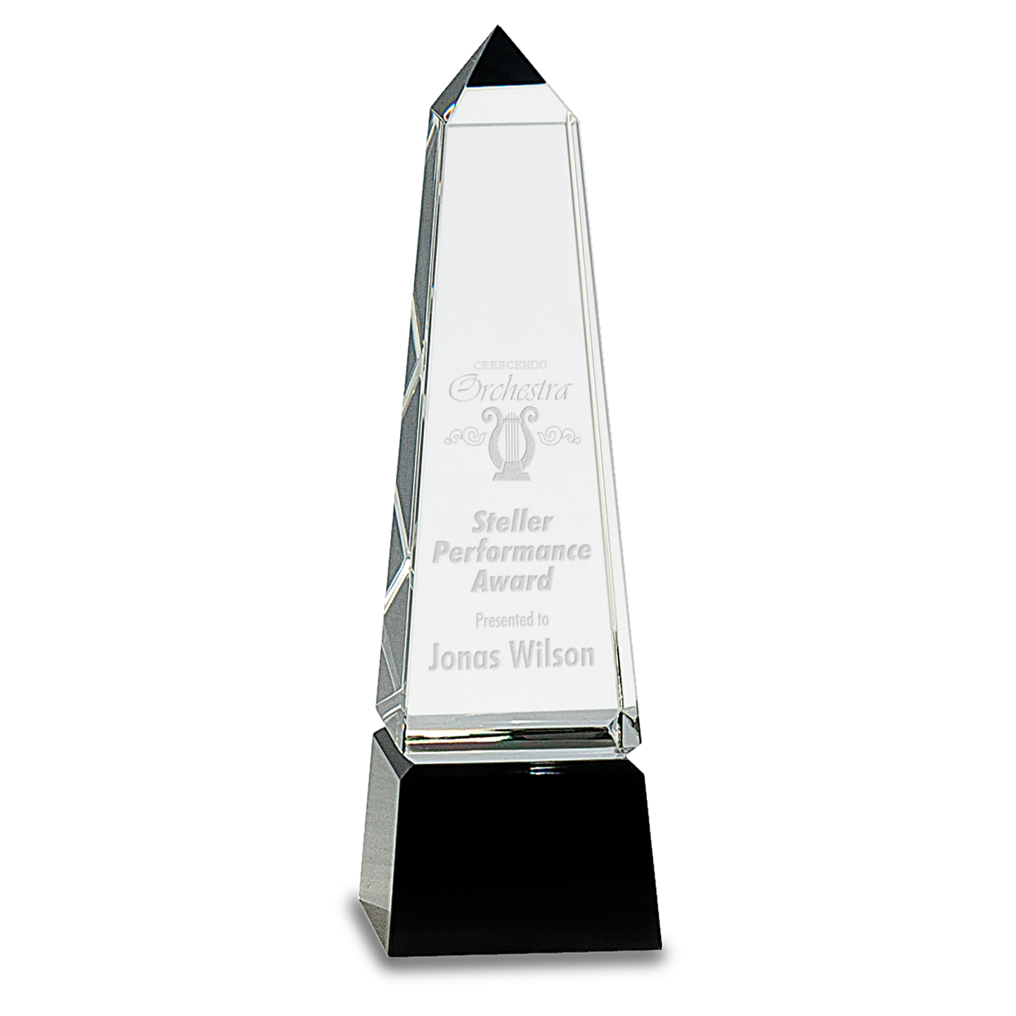 8" Obelisk Crystal on Black Pedestal Base