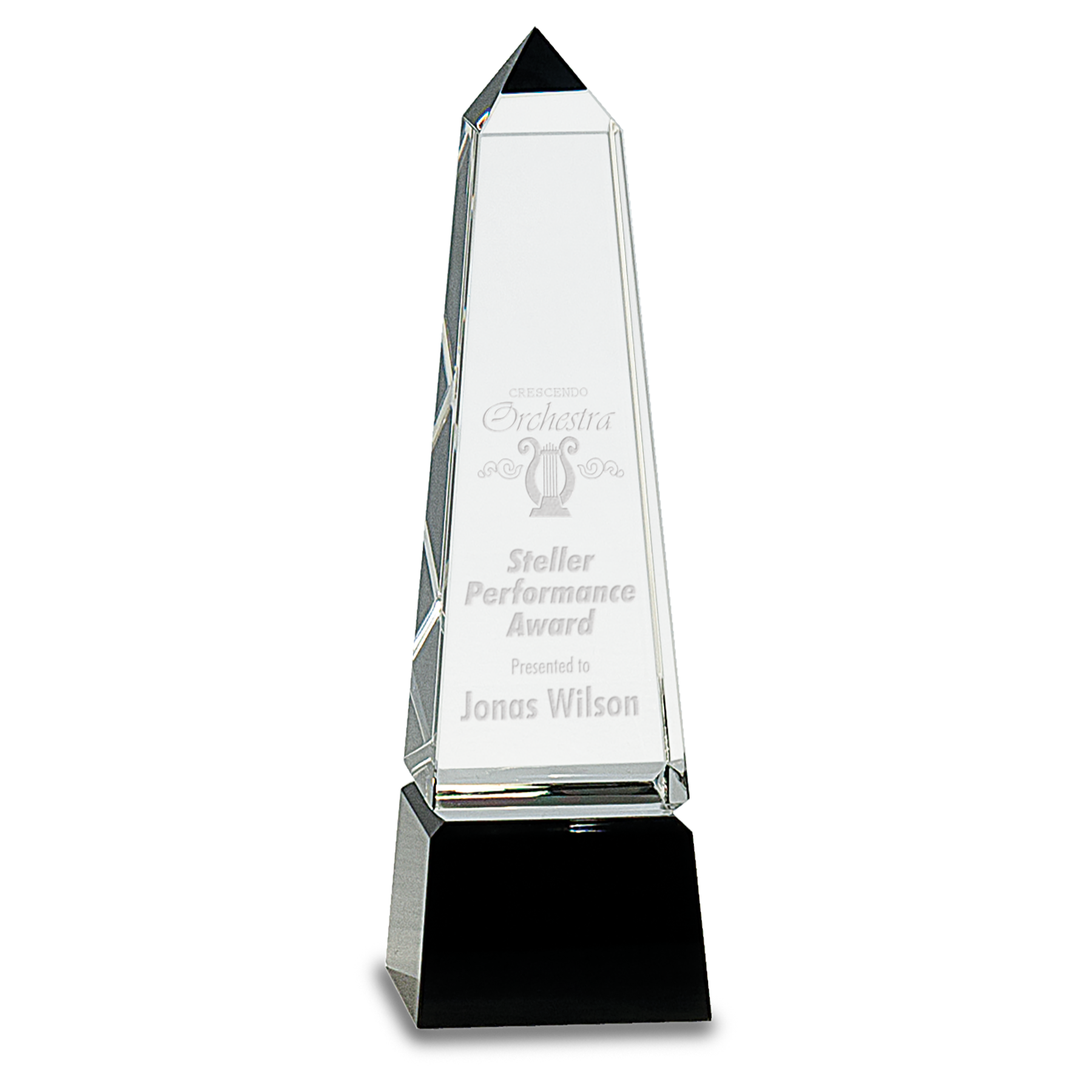 8" Obelisk Crystal on Black Pedestal Base