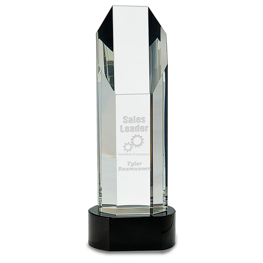 10 3/4" Octagon Slant-Top Crystal on Black Pedestal Base